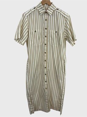 Lady Captain Tan White Stripe Cotton Shirt Dress Size Small